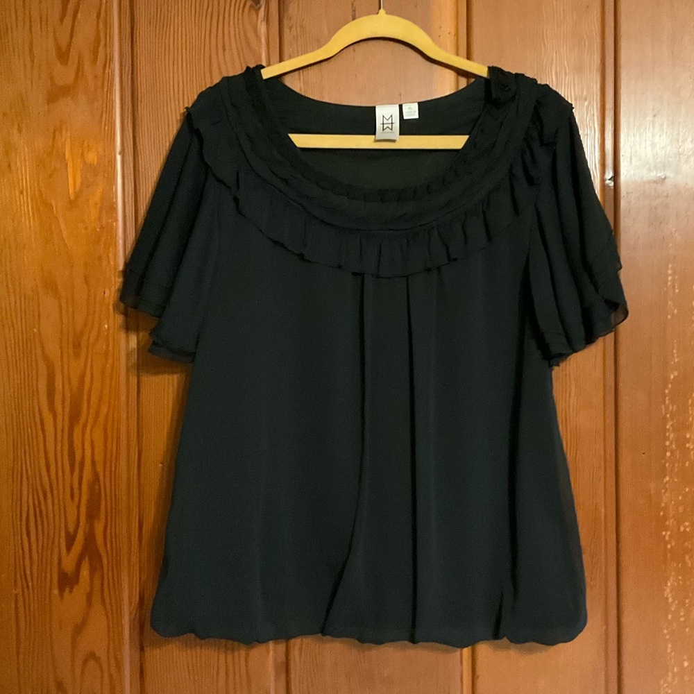 Marc Bower Ruffled Detailed Black Blouse Size XL #2327